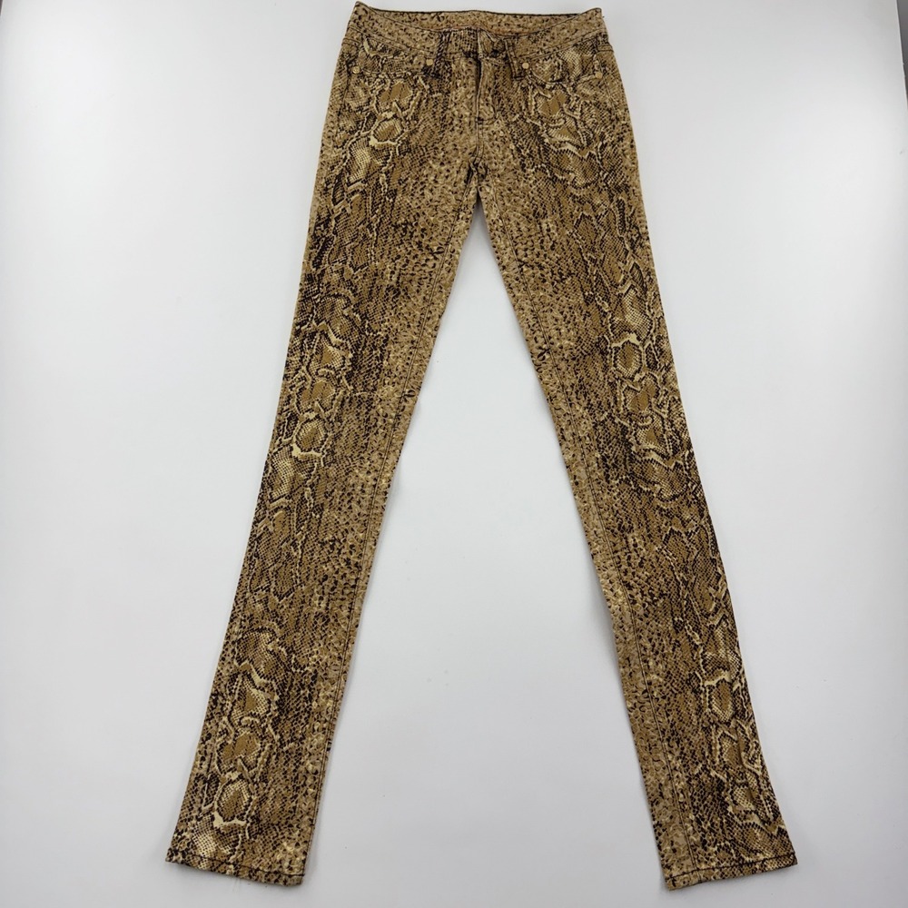 Tory Burch Super Skinny Snakeskin Print Pants Brown Tan Stretch Size 24 11101266